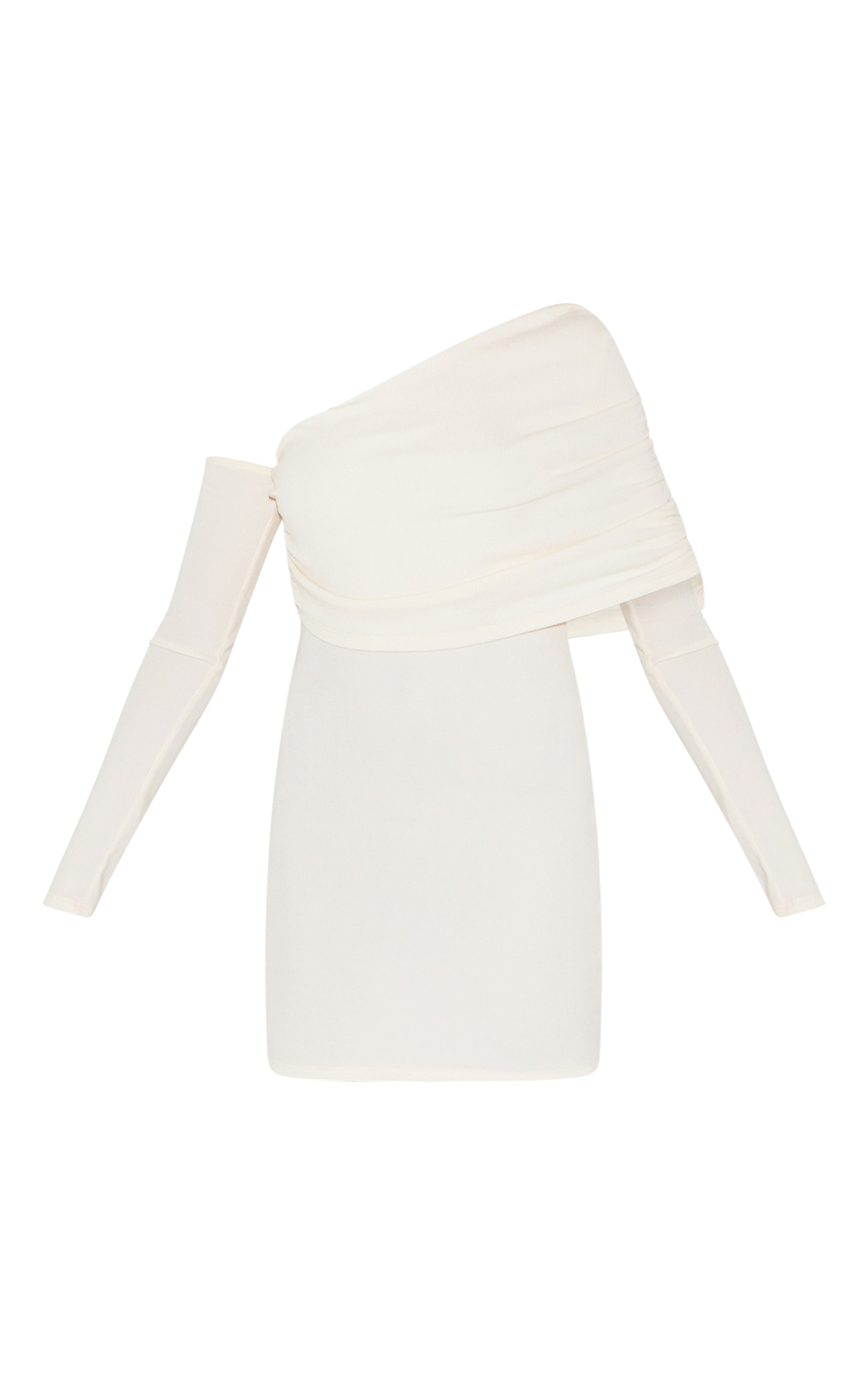 Cream Rib Bardot Long Sleeve Bodycon Dress image 5