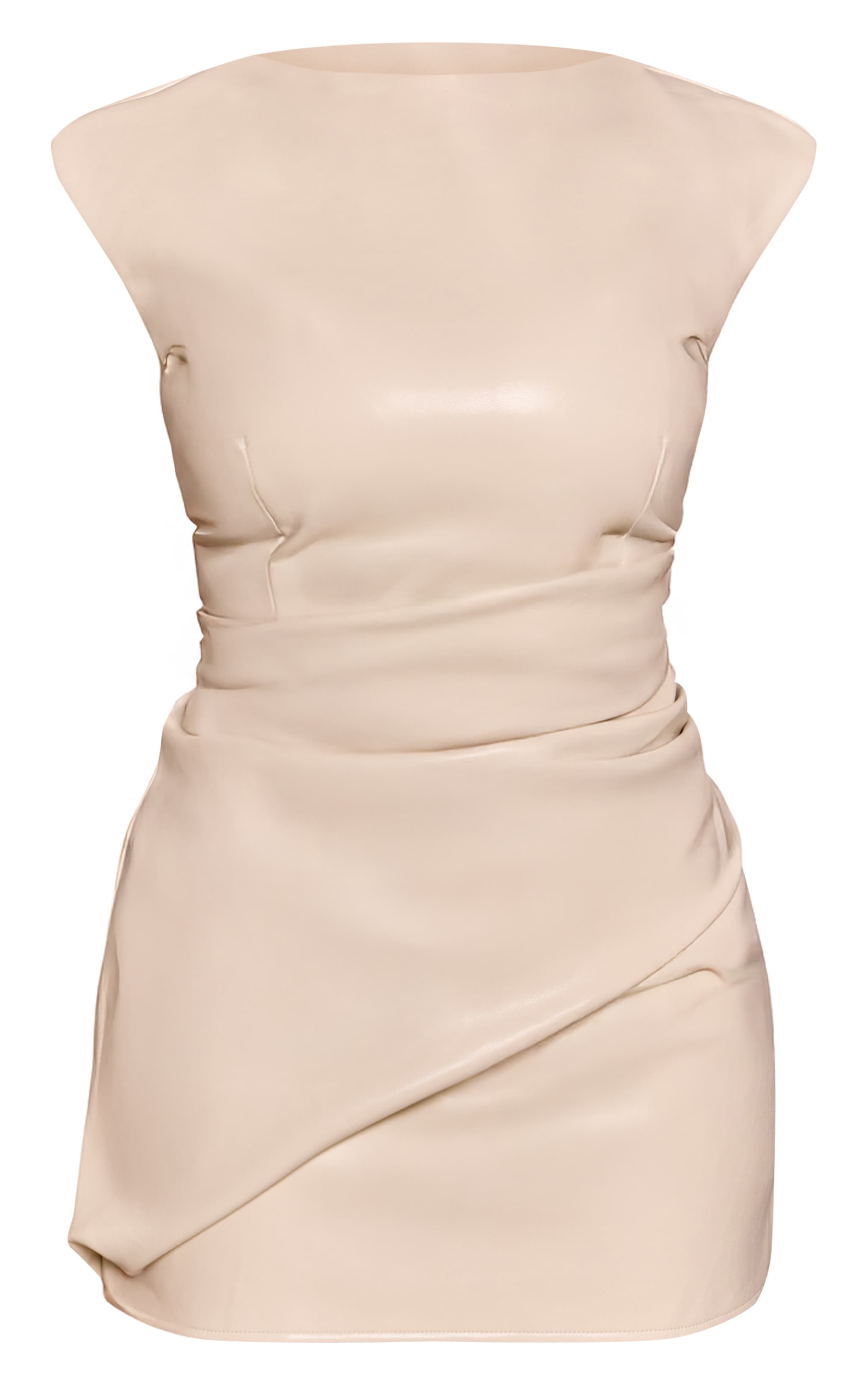 Shape Cream Faux Leather Ruched Panel Mini Dress image 5