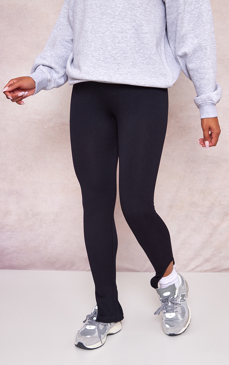 Maternity Black Contour Ribbed Split Hem Leggings image 1