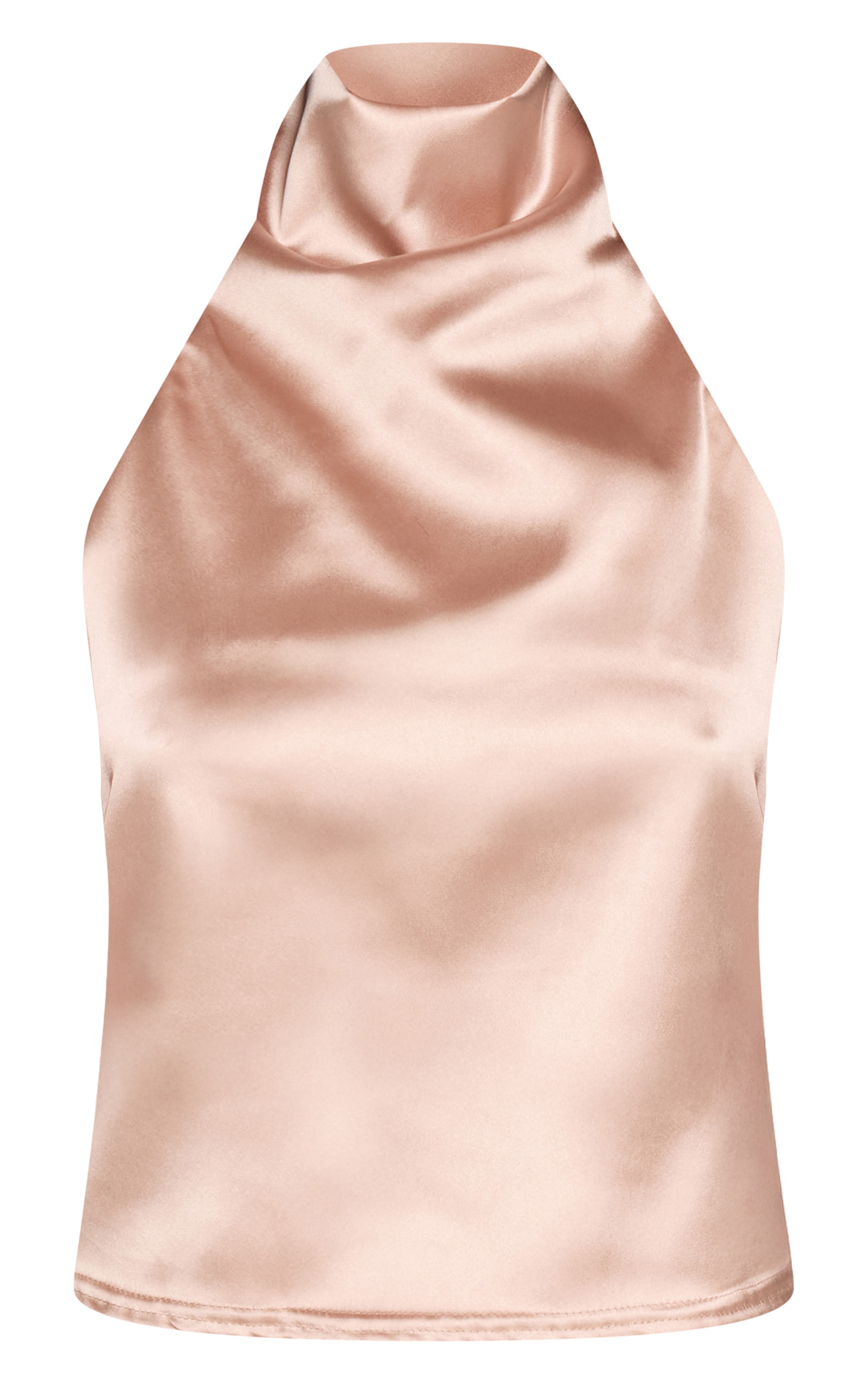 Petite Champagne Satin Halterneck Tie Top image 5