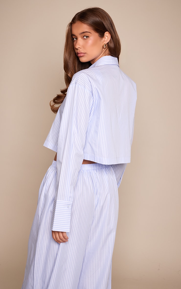 Blue Pinstripe Cropped Shirt image 2