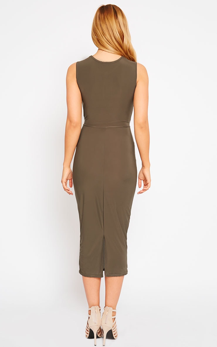 Zafia Khaki Sleeveless Midi Dress Dresses PrettyLittleThing