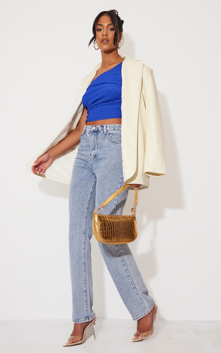 Tall Blue Textured One Shoulder Crop Top | Tall | PLT KSA Tall Blue Textured One Shoulder Crop Top | Tall | PLT KSA