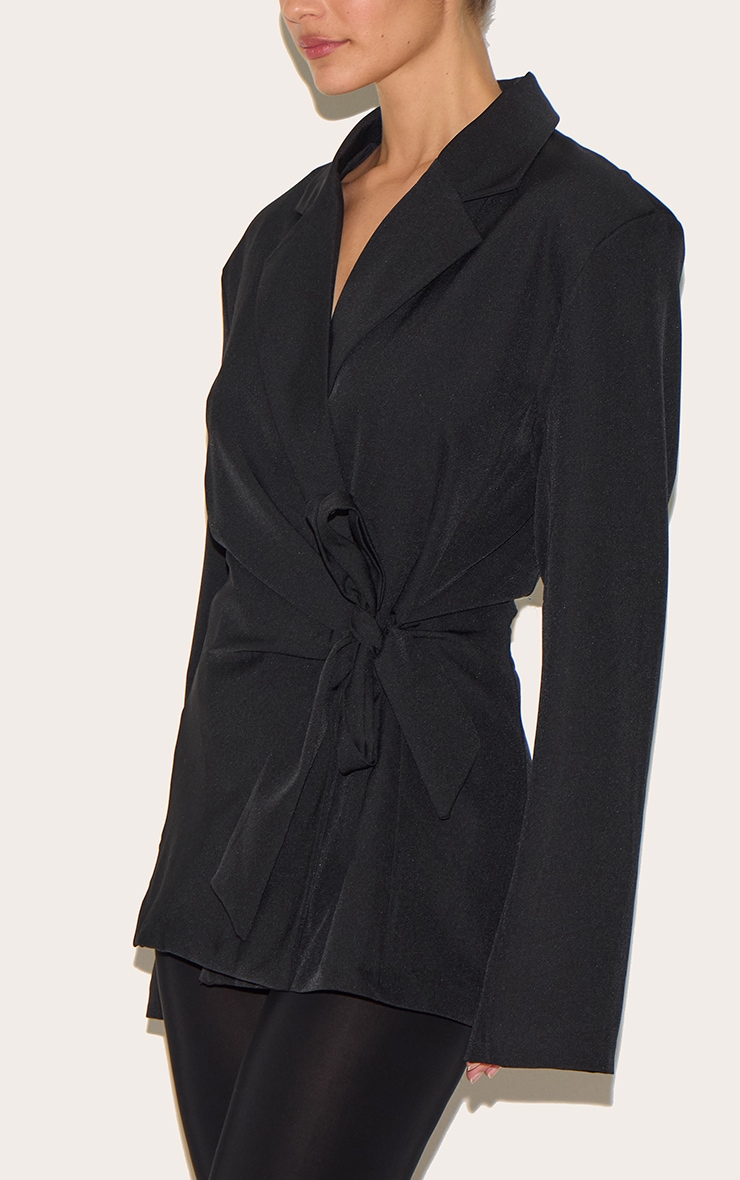 Black Tie Front Structured Blazer image 4