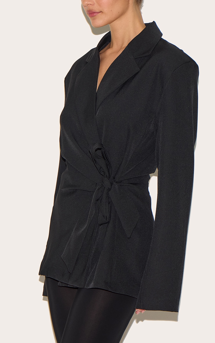  Black Tie Front Structured Blazer image 4