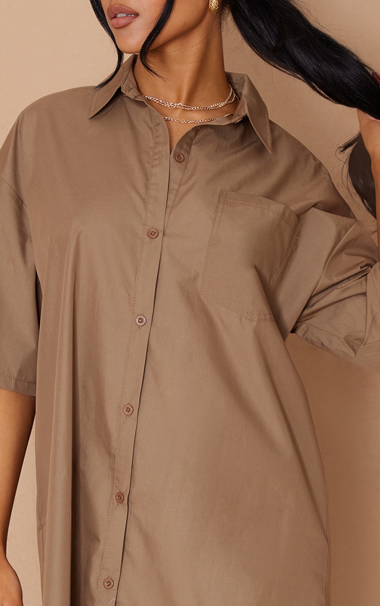 Tall Taupe Oversized Short Sleeve Shirt Dress image 4