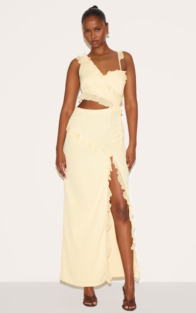 Butter Cream Chiffon Frill Cut Out Maxi Dress