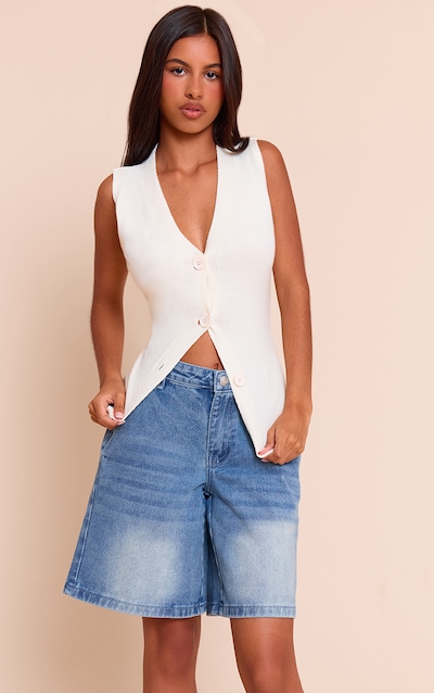 Petite Mid Blue Wash Denim Jorts