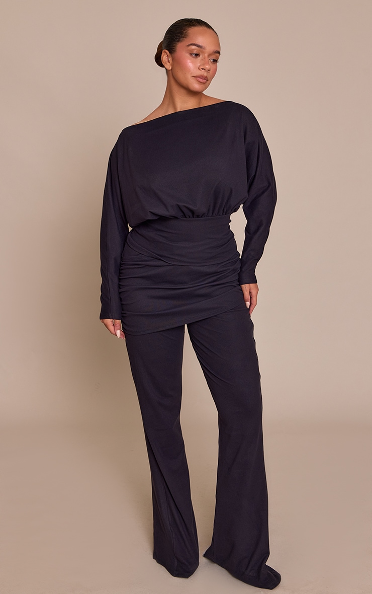 Shape Pantalon doux noir à partie superposée devant image 2