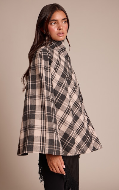 Mono Checked Funnel Neck Wrap Coat