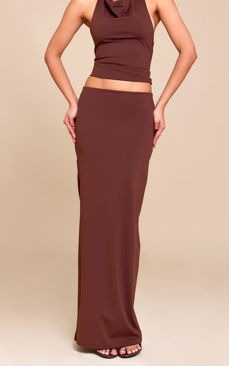 Chocolate Brown Matte Sculpt Mid Rise Maxi Skirt image 2