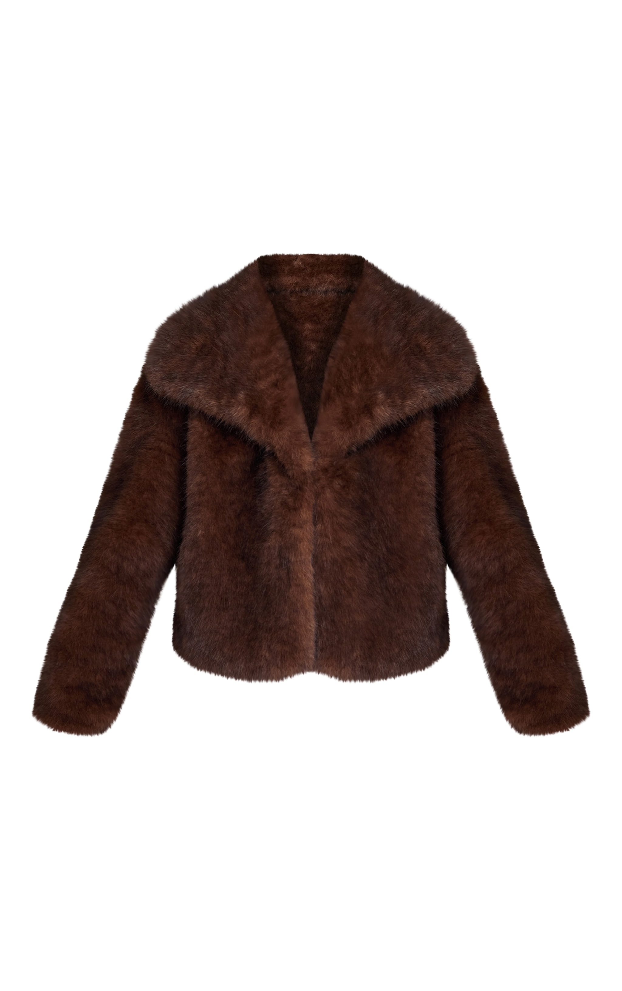 Chocolate Faux Fur Short Shawl Collar Coat image 5