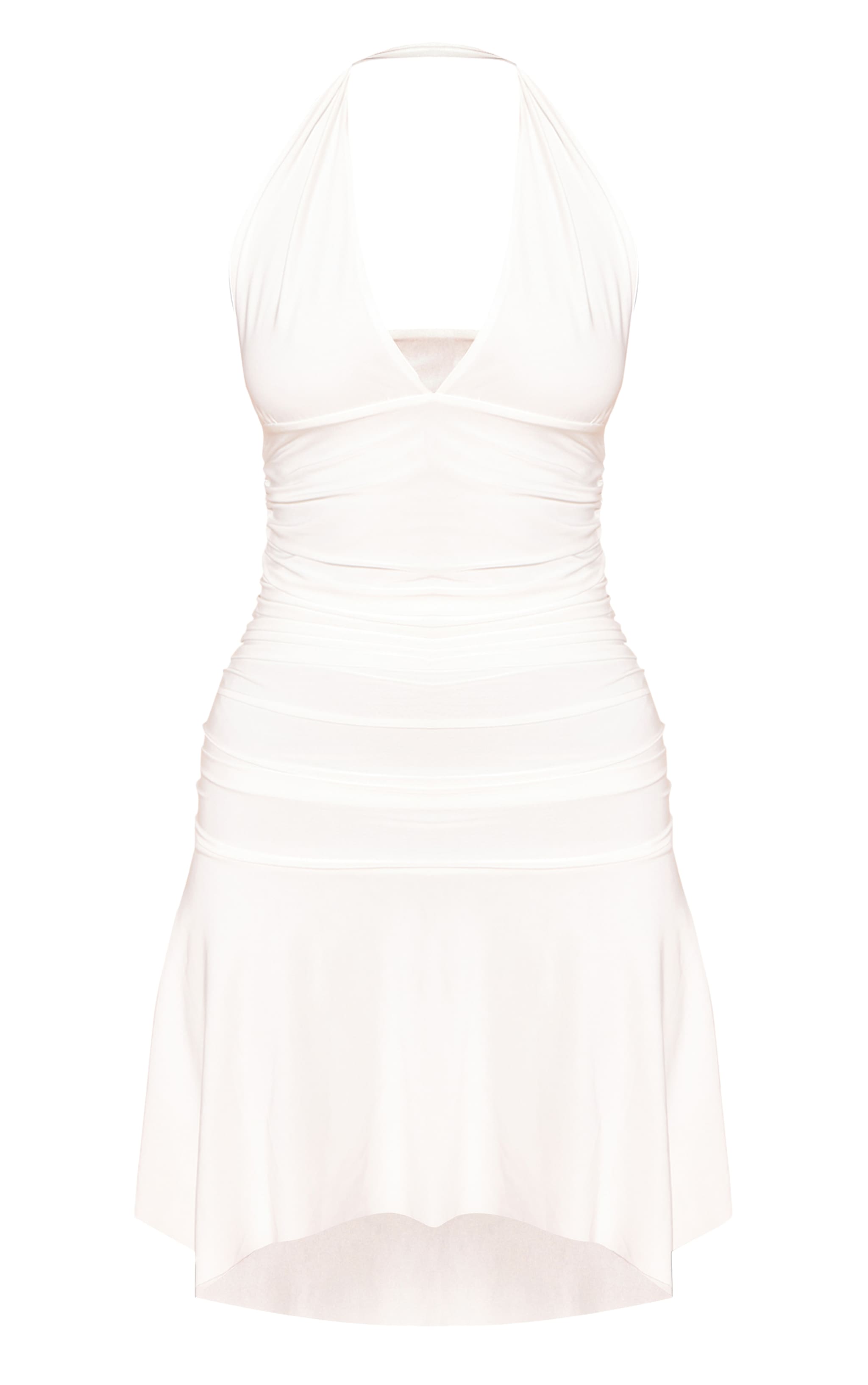 White Double Layer Slinky Plunge Halterneck Shift Dress image 5