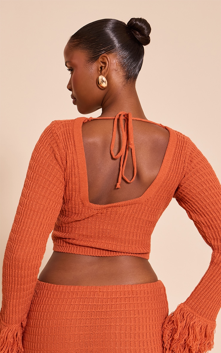 Rust Tassel Cuff Cropped Top image 4