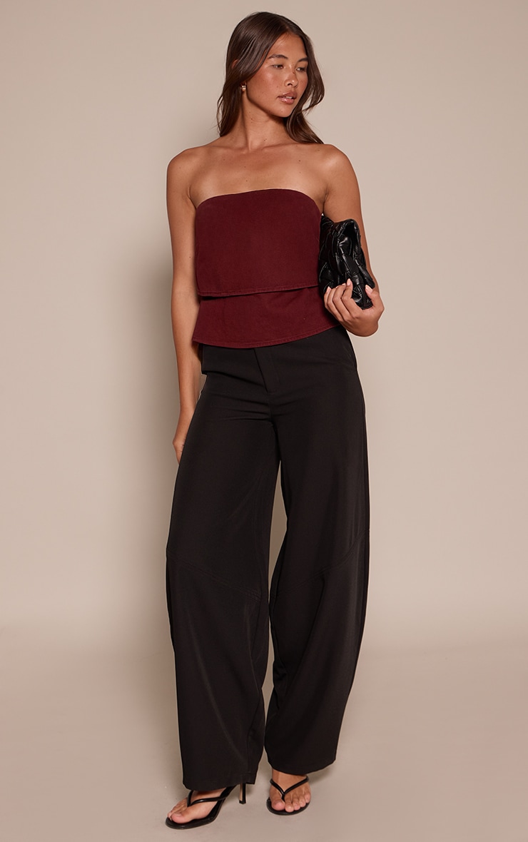 Burgundy Denim Double Layer Bandeau Top image 3