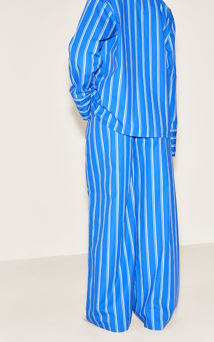 Blue Striped Cotton Poplin Wide Leg Pants image 3