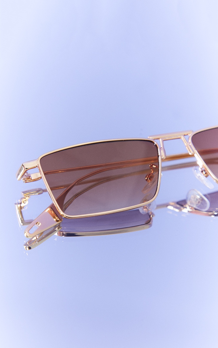 Brown Rectangluar Ultra Slim Frame Sunglasses PrettyLittleThing USA