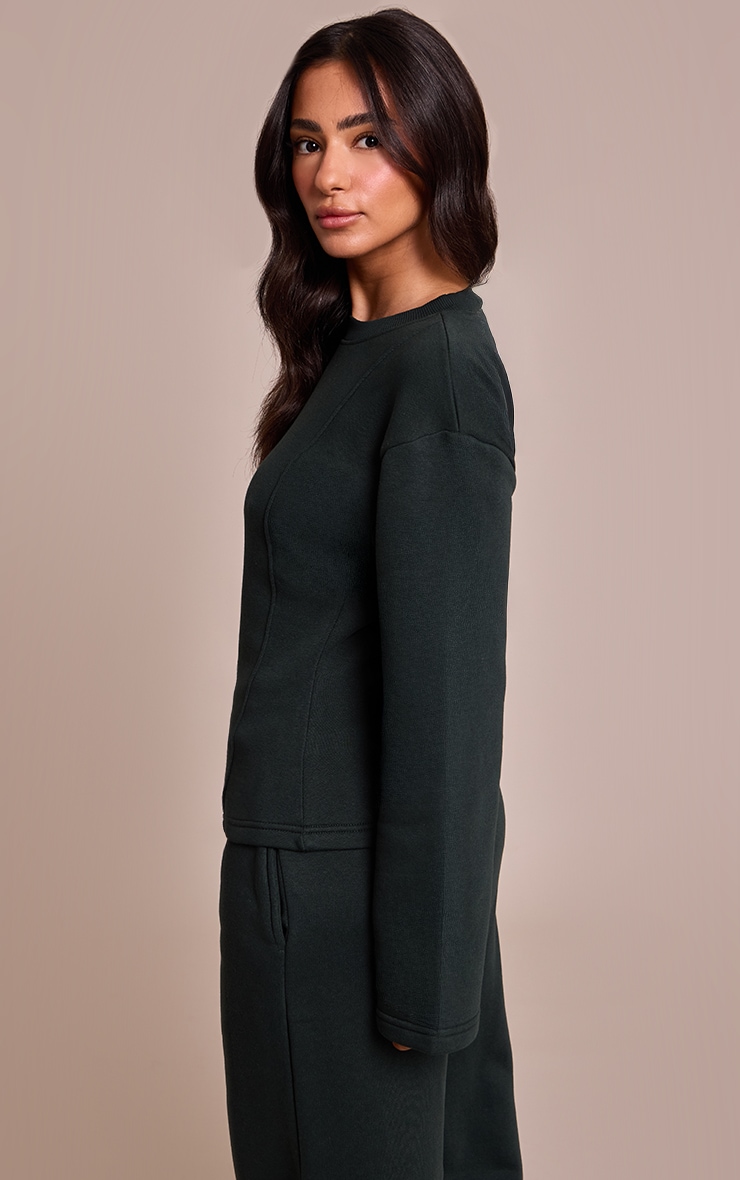 Petite Hunter Green Long Sleeve Waist Cinched Sweatshirt image 2