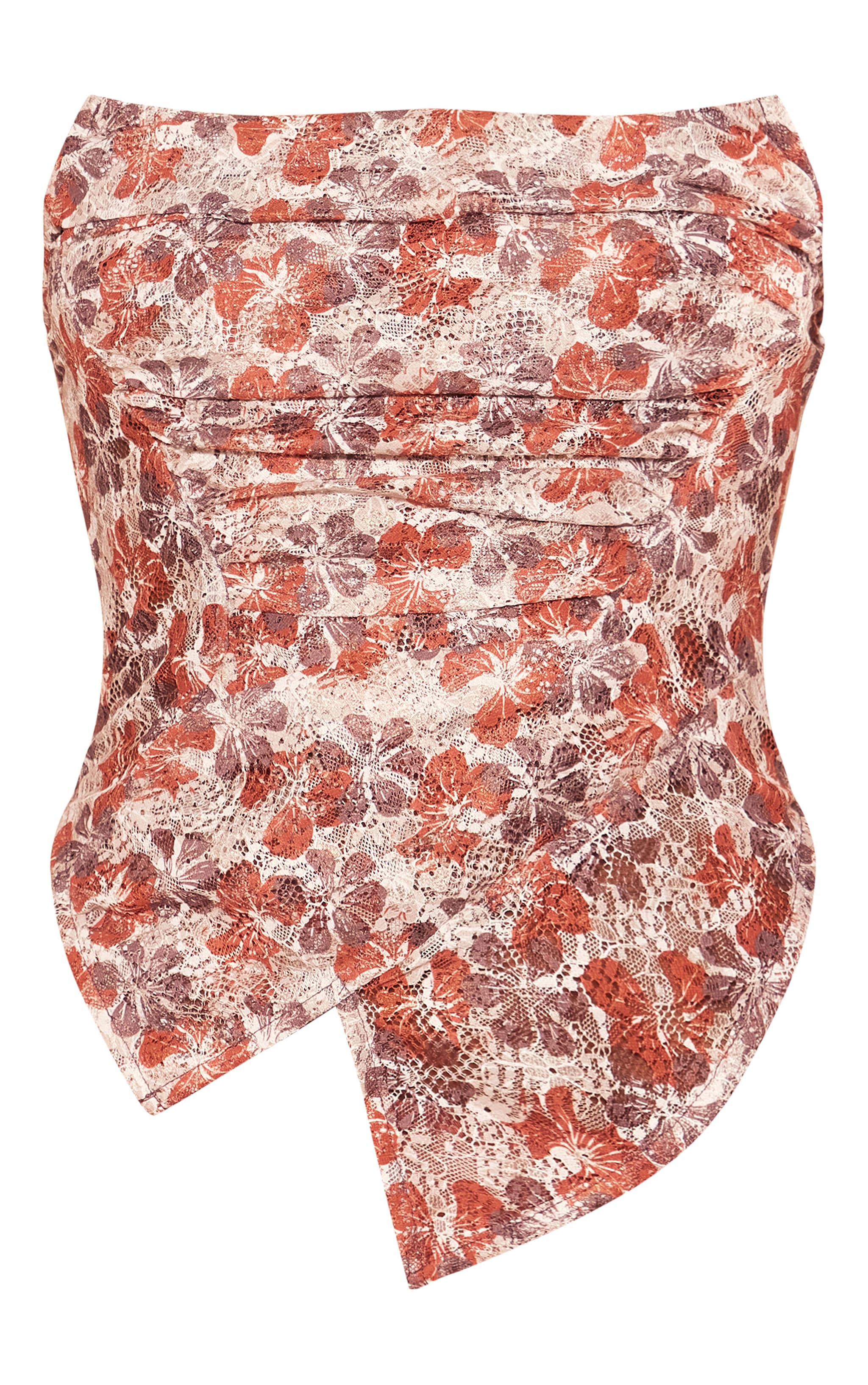 Rust Flower Print Lace Ruched Corset image 5