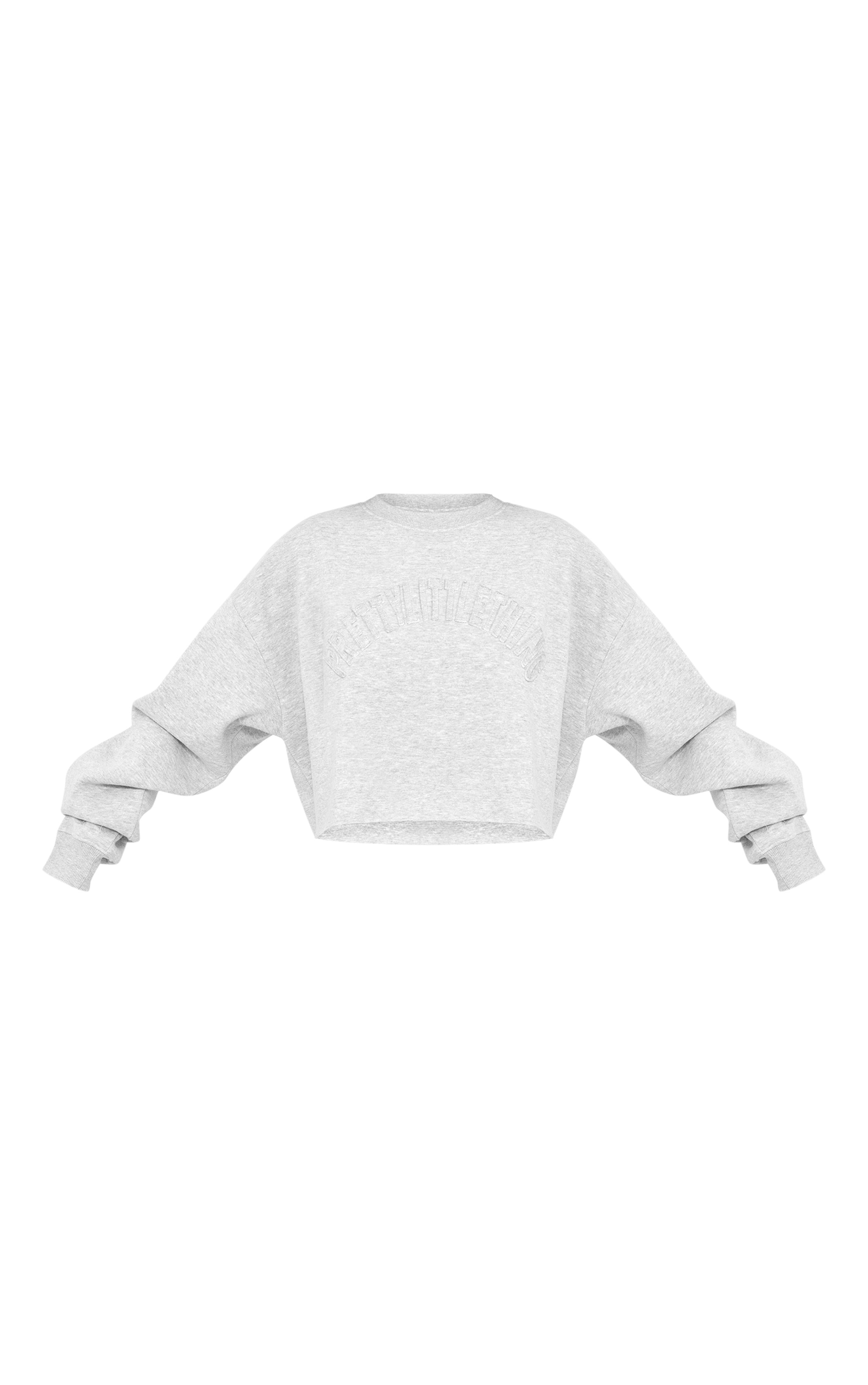 PRETTYLITTLETHING Tall Grey Marl Distressed Varsity Cropped Sweatshirt image 5