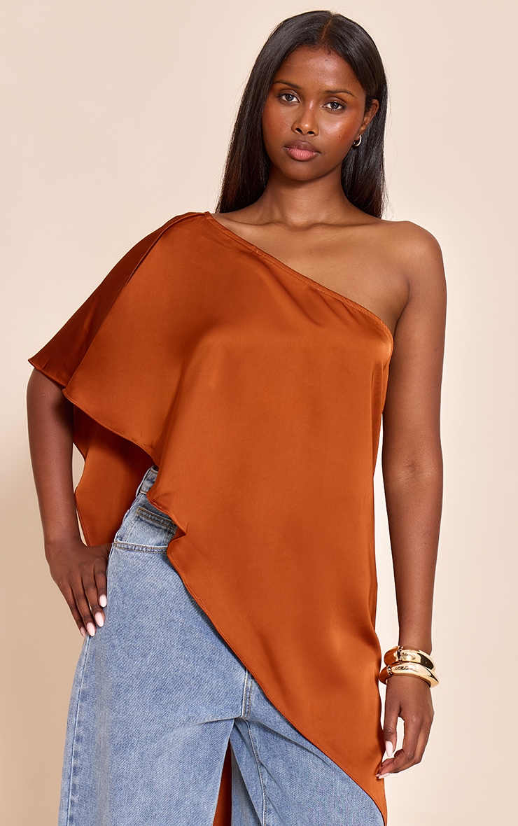 Burnt Orange Satin Floaty Long Top image 1