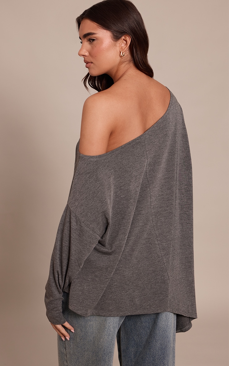 Charcoal Soft Jersey Oversized Slouchy Long Sleeve Top image 2