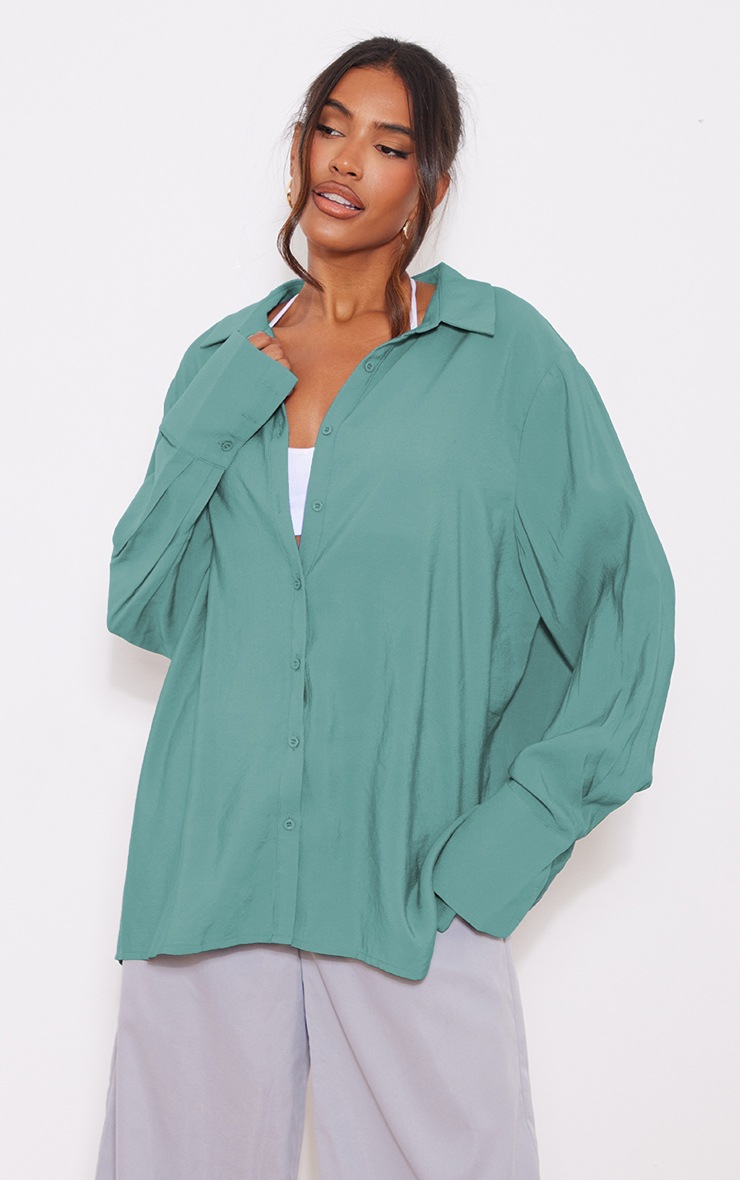 Washed Green Poplin Oversized Cuff Shirt image 3