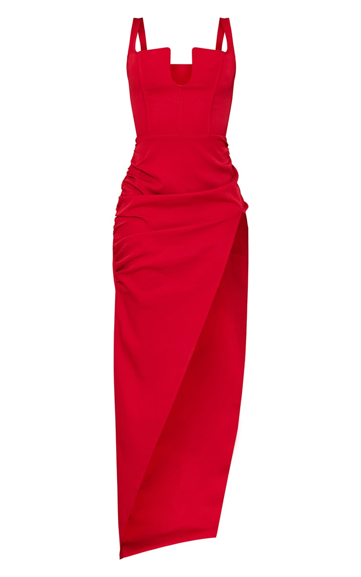 Tall Robe longue satinée rouge à détail sur le buste