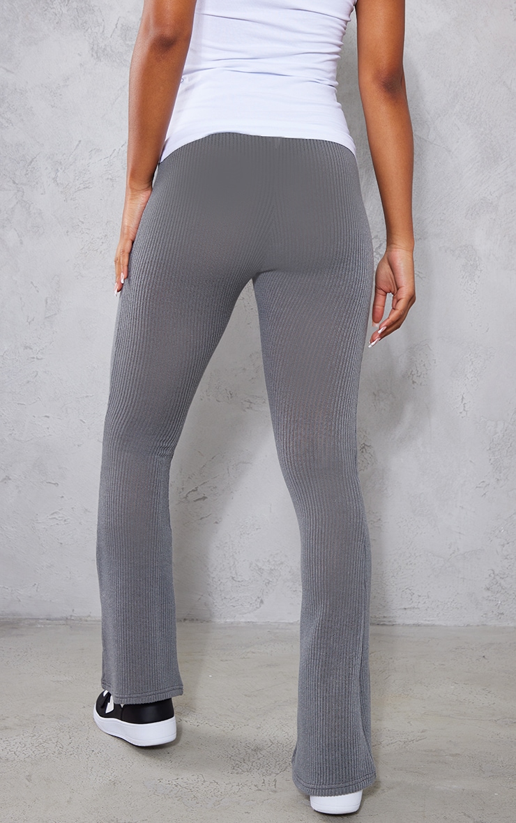 Charcoal Grey Soft Ribbed Flared Pants image 3