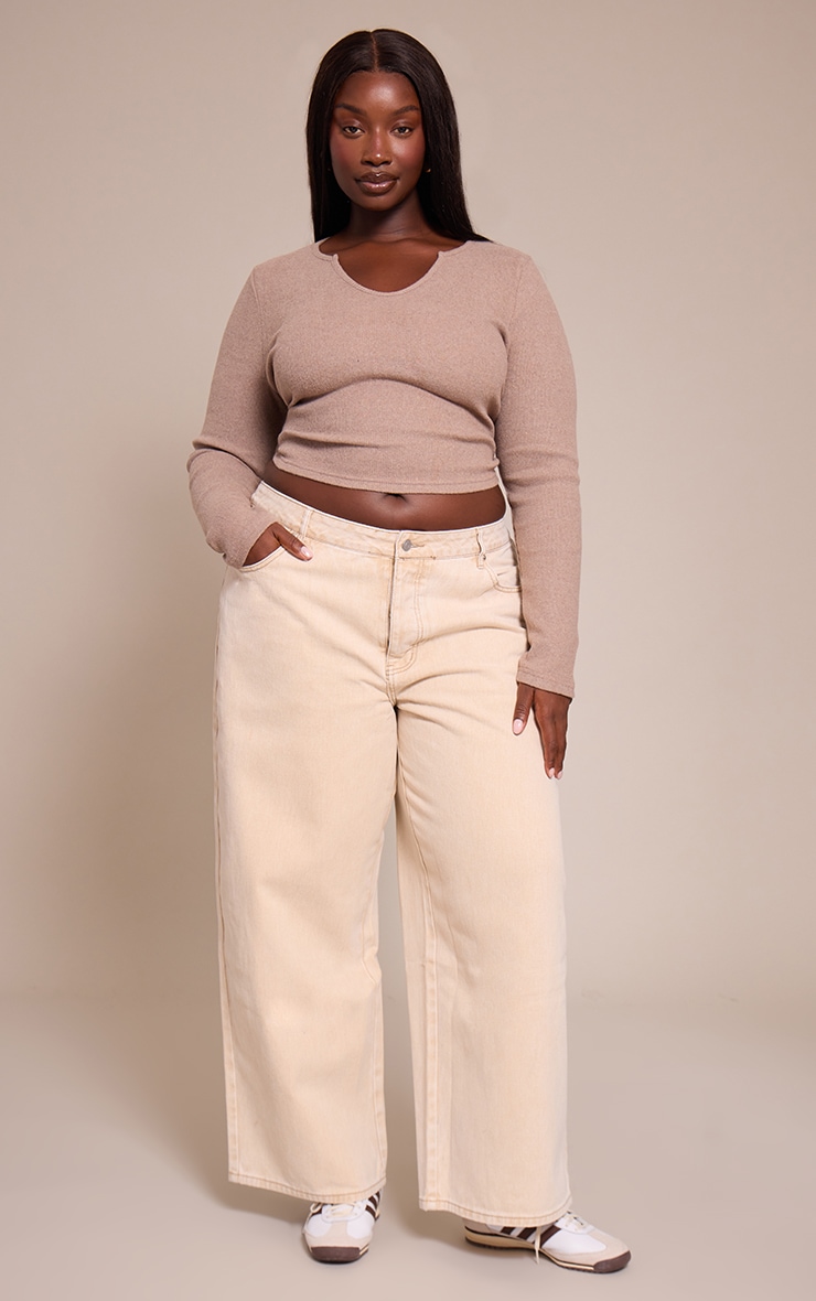 Plus Oatmeal Soft Touch Rib Round Neck Long Sleeve Top image 3