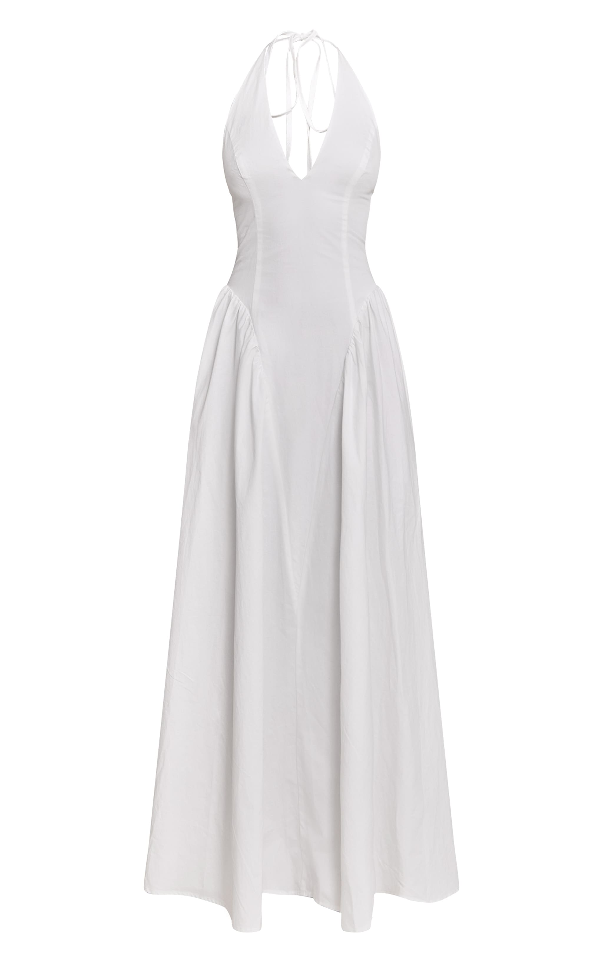 White Woven Halterneck Plunge Midaxi Dress image 5