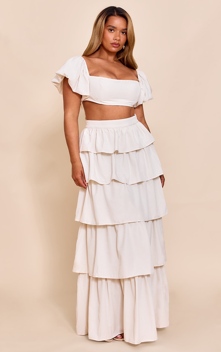 スカート Siyazu SIST9033 Crepe Long Skirt_Cream Shape Cream Crinkle Highwaisted Tiered Maxi Skirt | Shape
