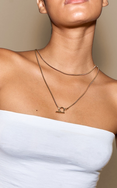 Gold Snake Chain T Bar Layered Necklace