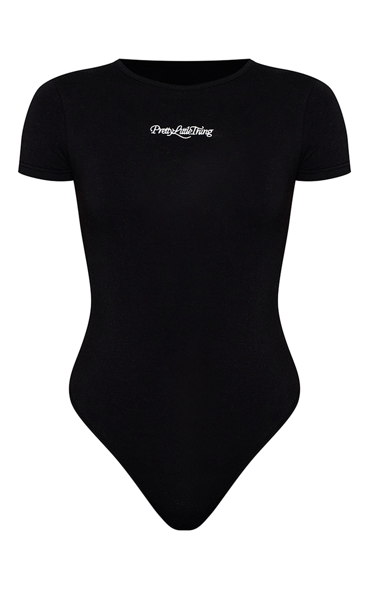 Body noir à manches courtes et logo "PrettyLittleThing" image 5