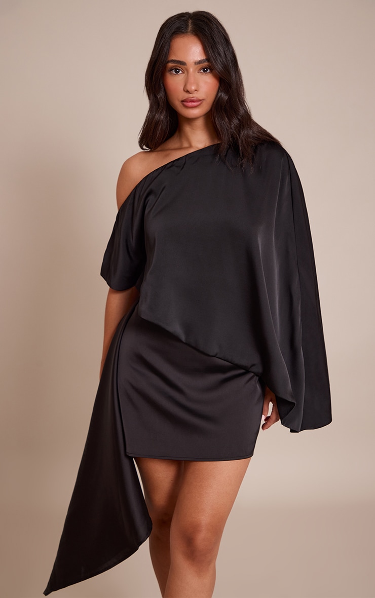 Petite Mini-jupe asymétrique satinée noire image 4