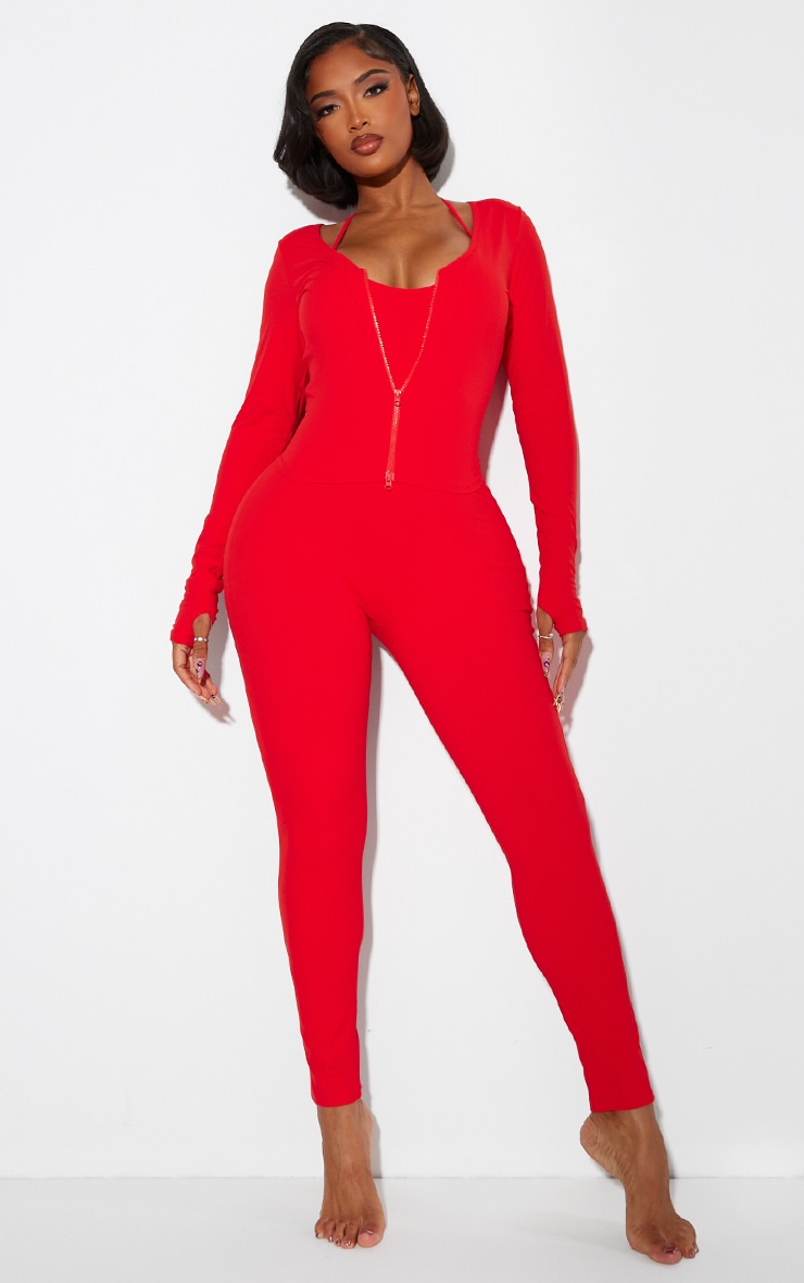 Shape Red Sculpted Zip Long Sleeve Through Top image 3