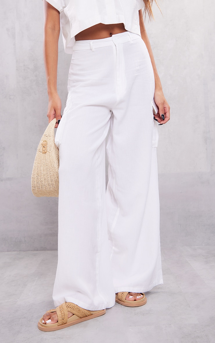 White Linen Look High Waist Wide Leg Cargo's image 2