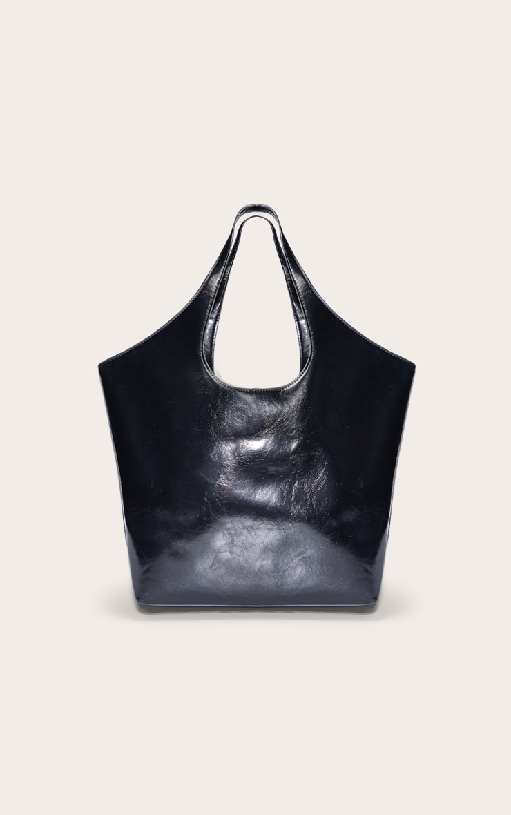 Black PU Large Shopper Tote Bag image 2