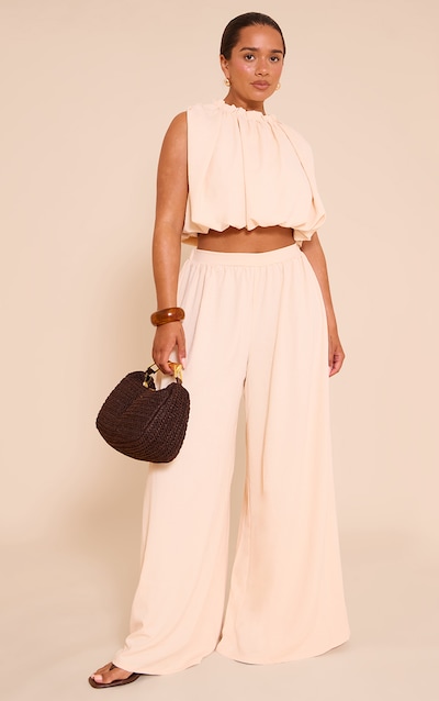 Shape Cream Hammered Satin Highwaisted Wide Leg Pants