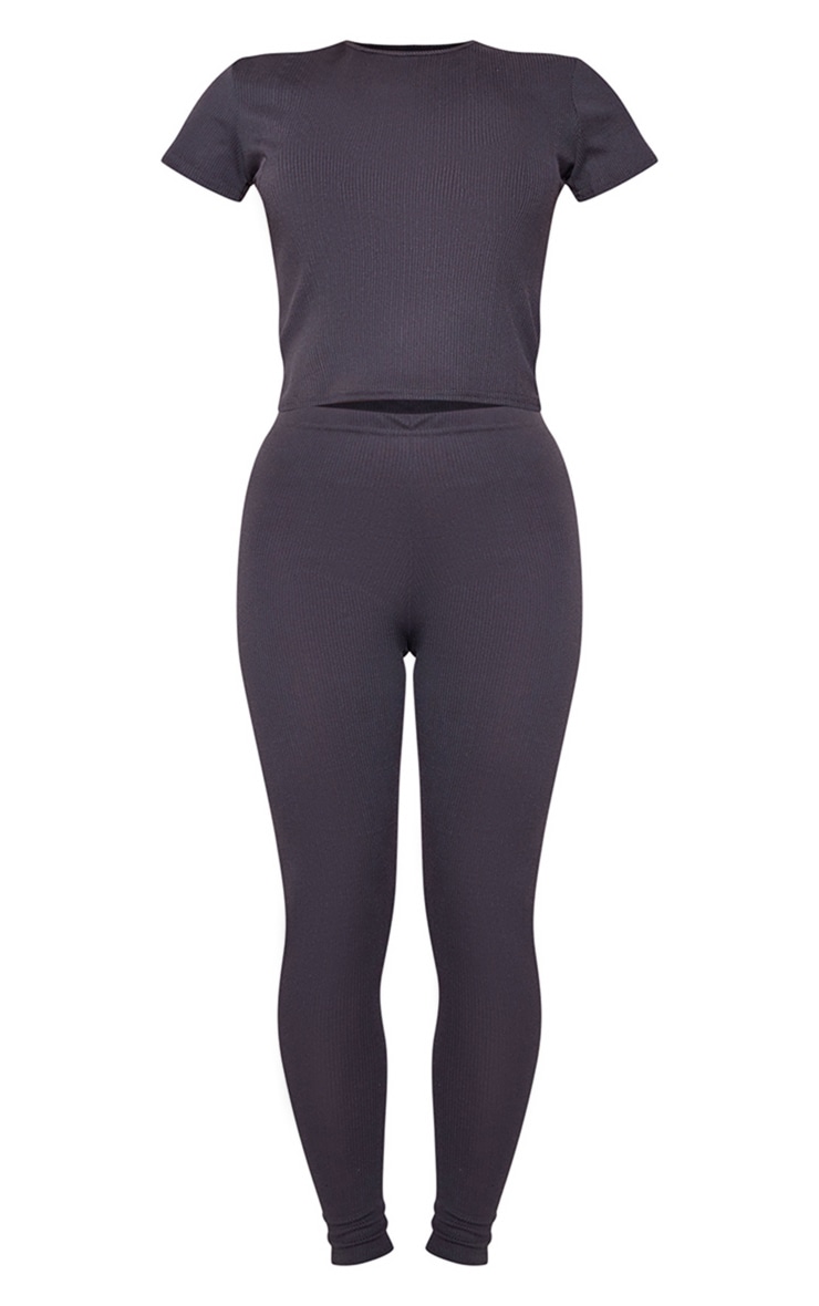 Charcoal Soft Rib Short Sleeve Top And Legging PJ Set image 4