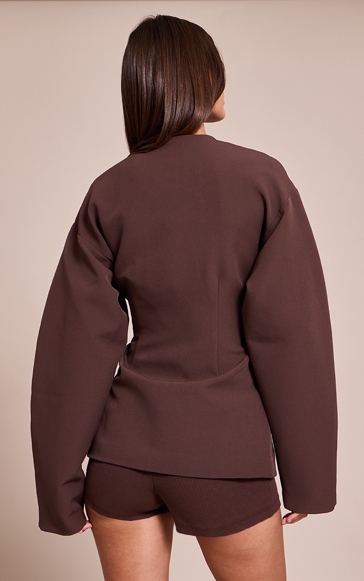 Chocolate Cocoon Sleeve Cinched Waist Pocket Blazer image 2