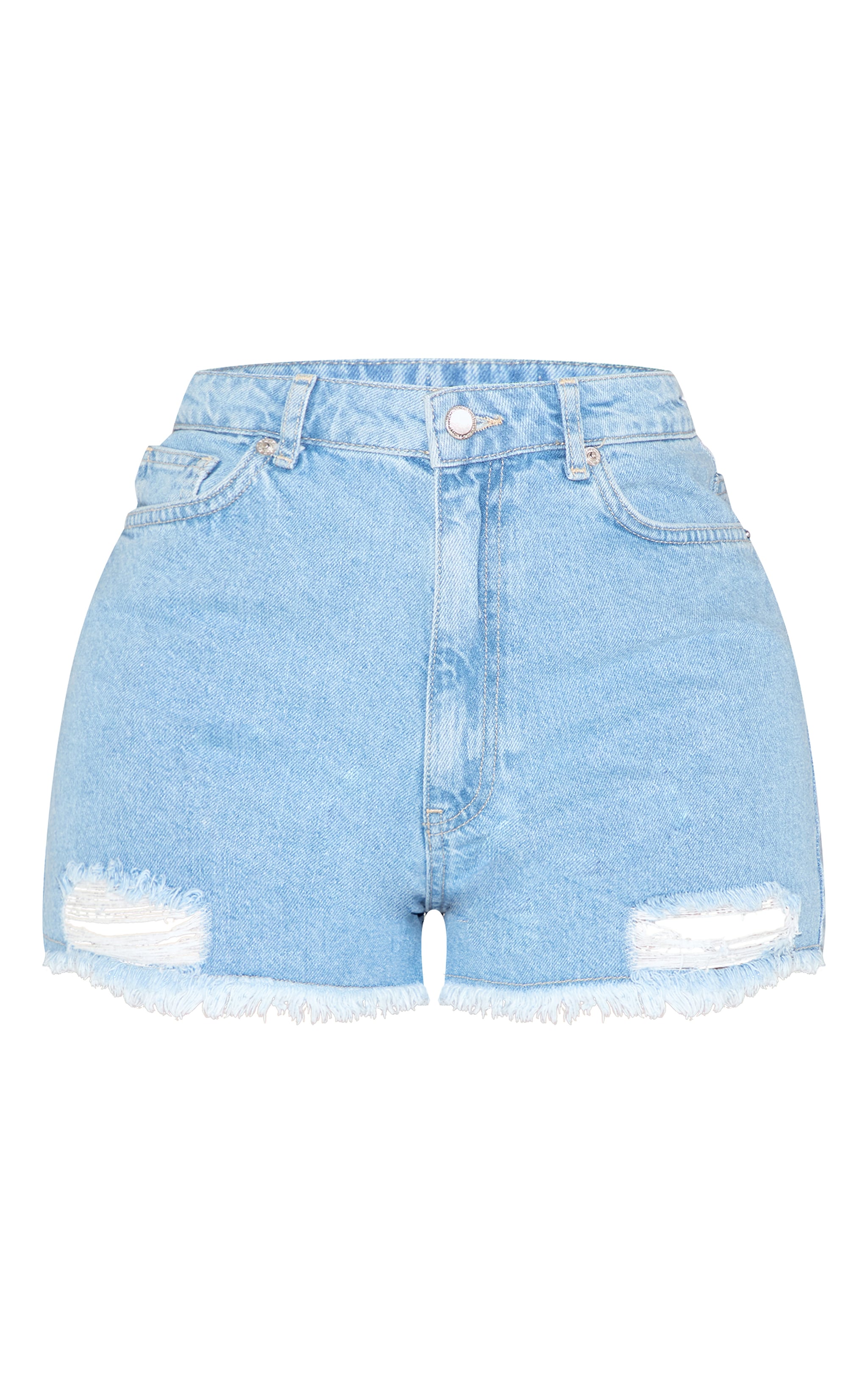 PRETTYLITTLETHING Shape Bleach Wash Ripped Denim Shorts image 6