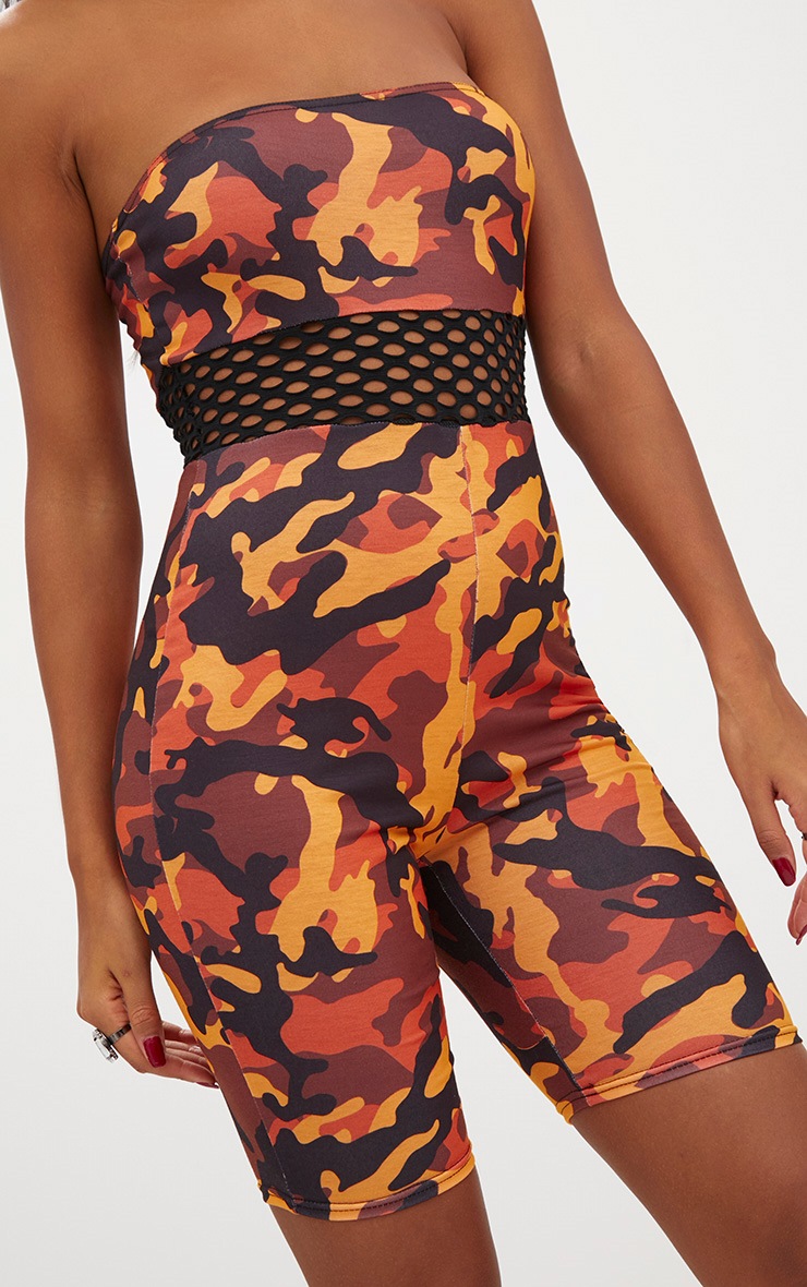 Orange Camo Unitard PrettyLittleThing