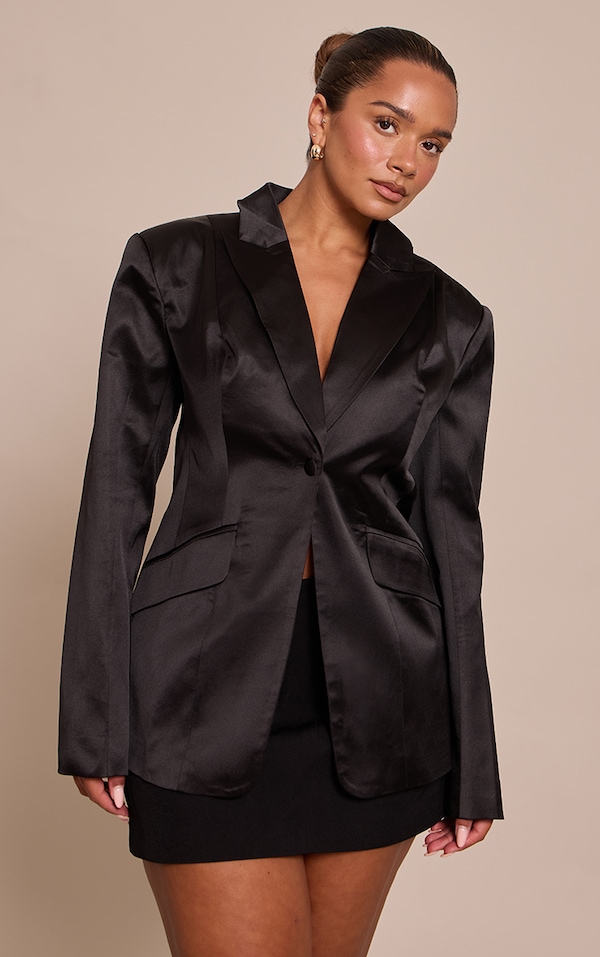 Shape Black Satin Fitted Blazer