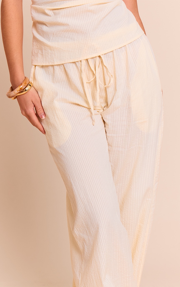Butter Yellow Textured Drawstring Wide Leg Pants image 4