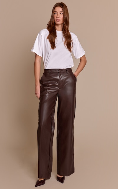 Brown Faux Leather Straight Leg Pant