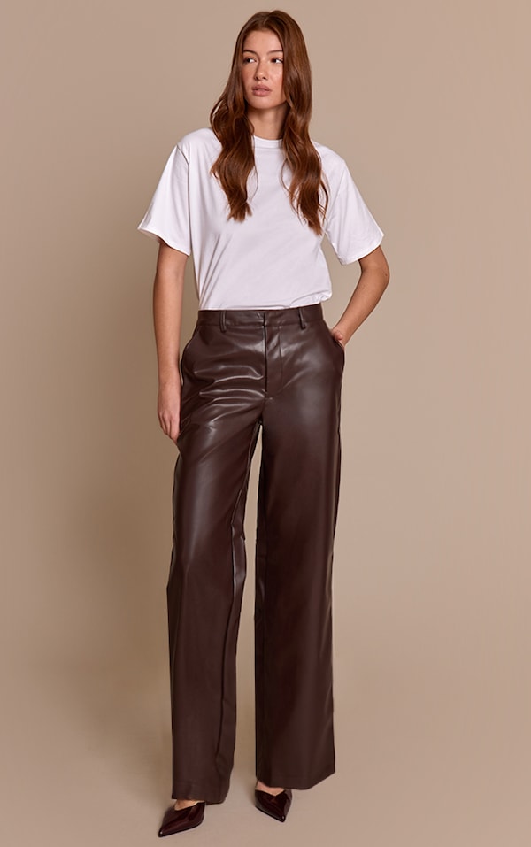Brown Faux Leather Straight Leg Pant