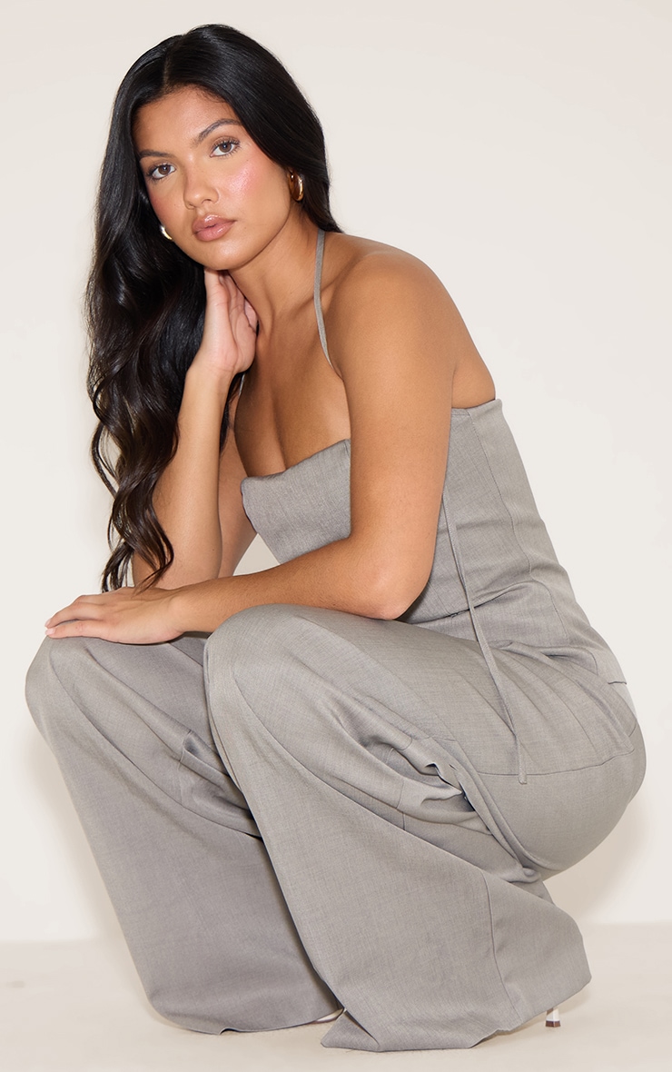 Mocha Woven Tailored Halterneck Jumpsuit image 3