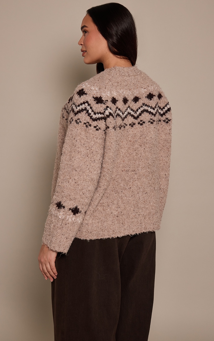 Plus Oatmeal Fairisle High Neck Knitted Sweater  image 2