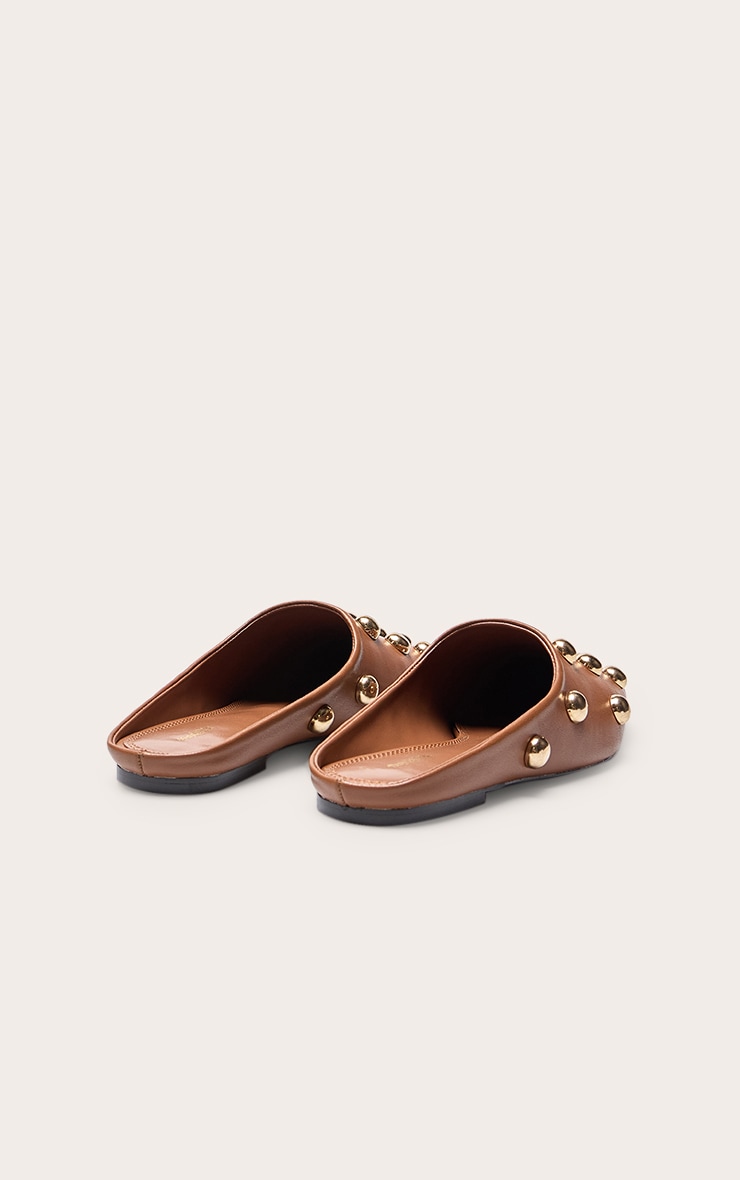 Tan Dome Stud Slip On Mules image 4
